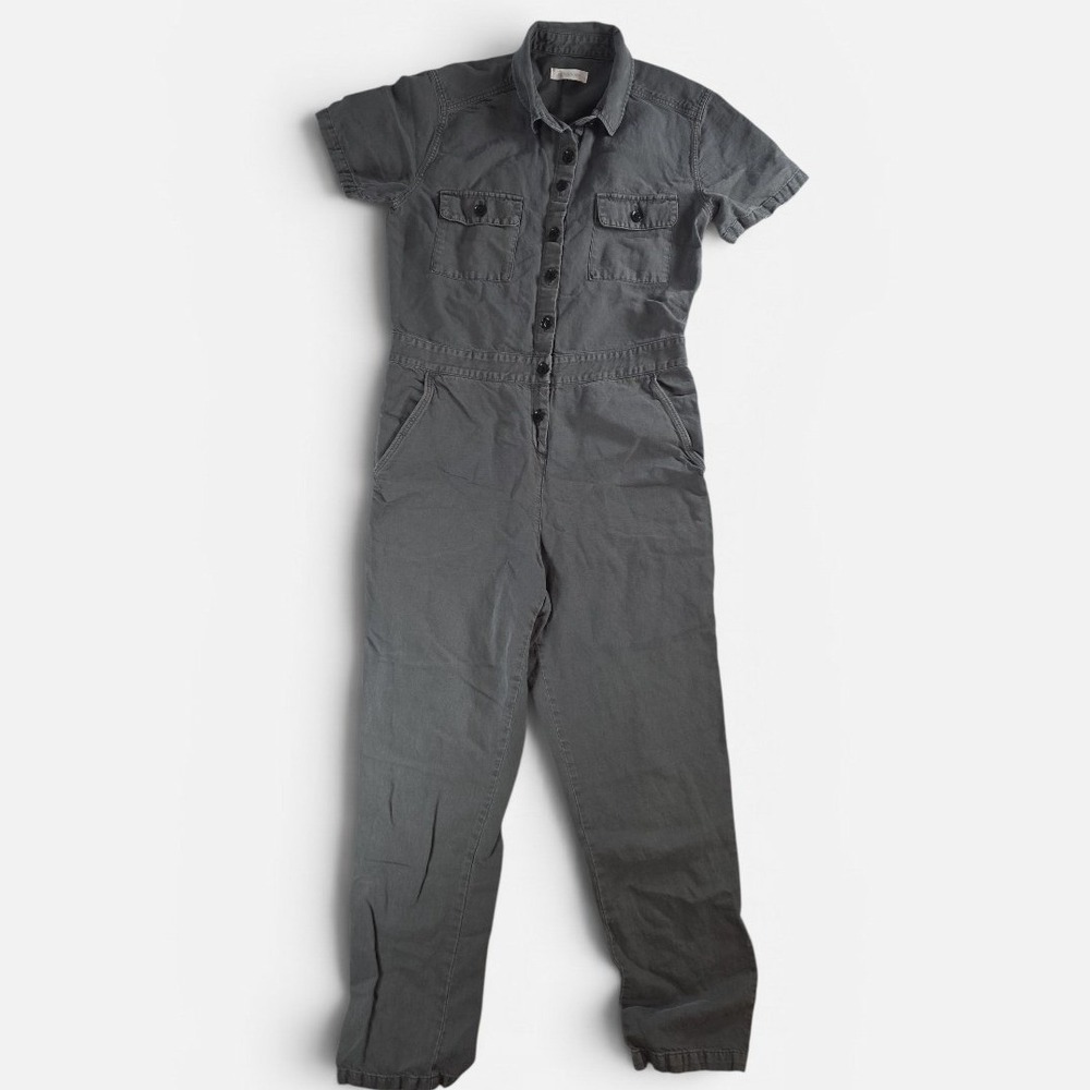 Outerknown Women XS Sea Gray Jumpsuit Short Sleeve Organic Cotton‎ Linen Utility